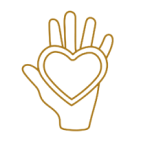 A stylized hand-shaped ornament with intricate details.